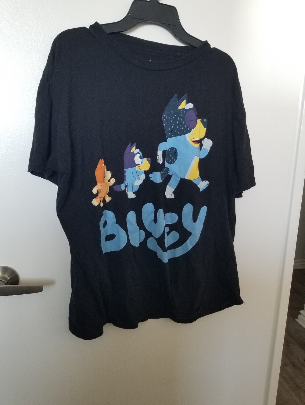 MAD Engine Black Adult's Tee with Bluey Characters in Blue & Yellow